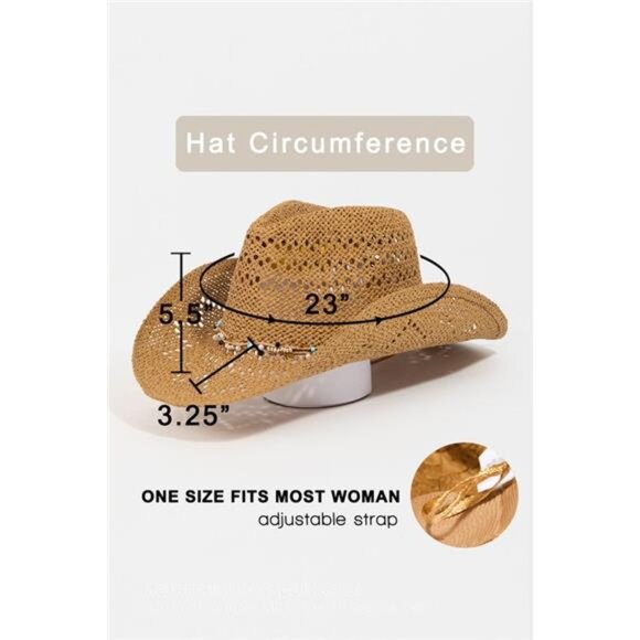 ✨NWT Fame Beaded Cowrie Shell Straw Weave Western Cowboy Hat‎ - Picture 4 of 4